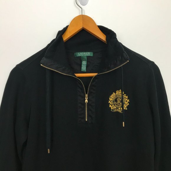 Lauren Ralph Lauren Tops - Lauren Ralph Laure Women L Black Gold Zip Pullover